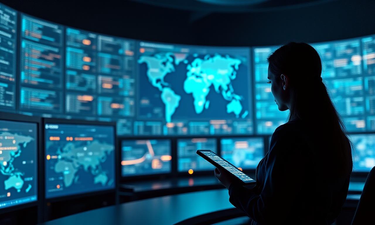 Precision logistics dispatch center with modern monitors